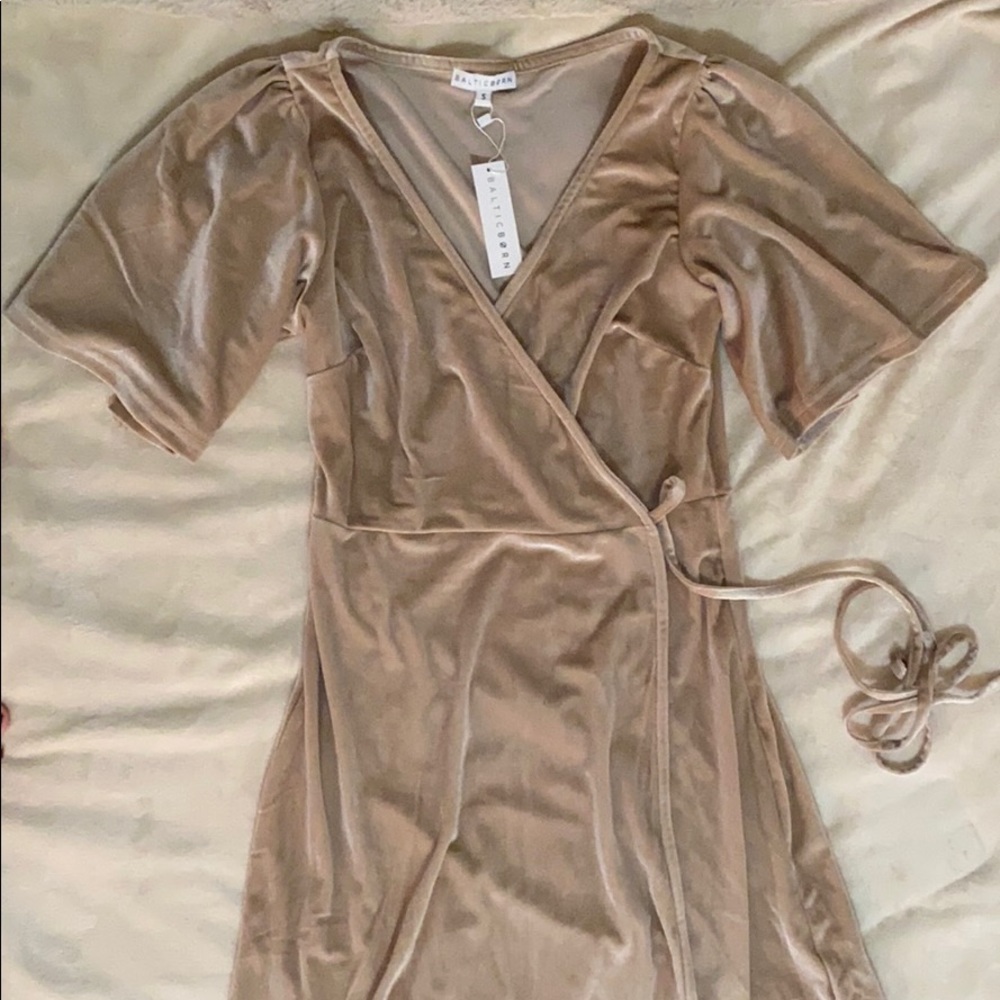Nude Velvet Wrap Dress